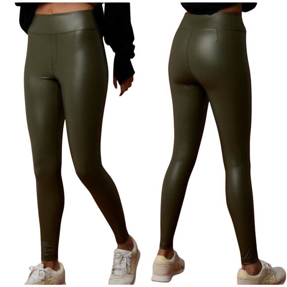 Offline by Aerie Leggings High Rise Faux Leather Green Size Medium - Picture 1 of 7
